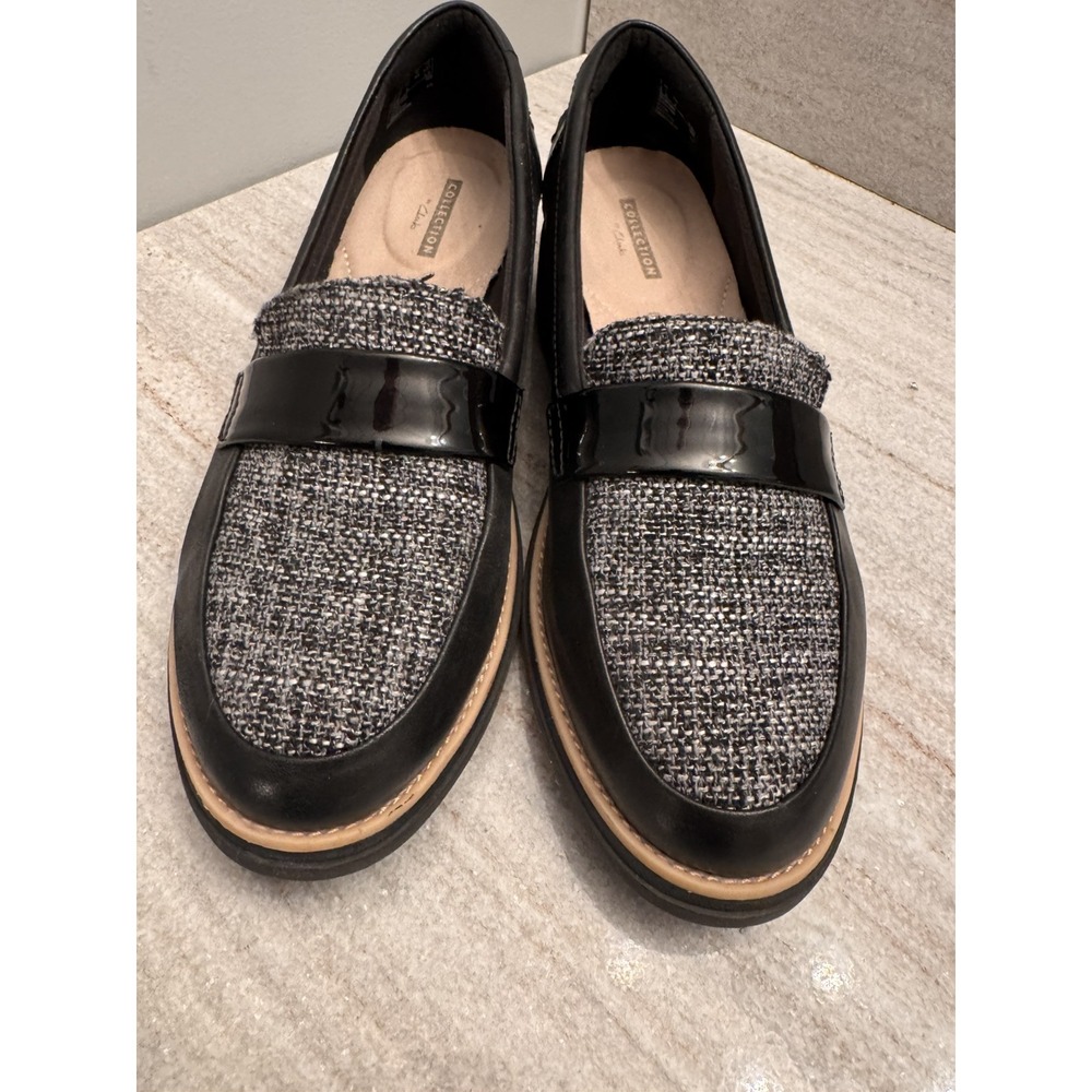 Clarks Black and Gray Loafers